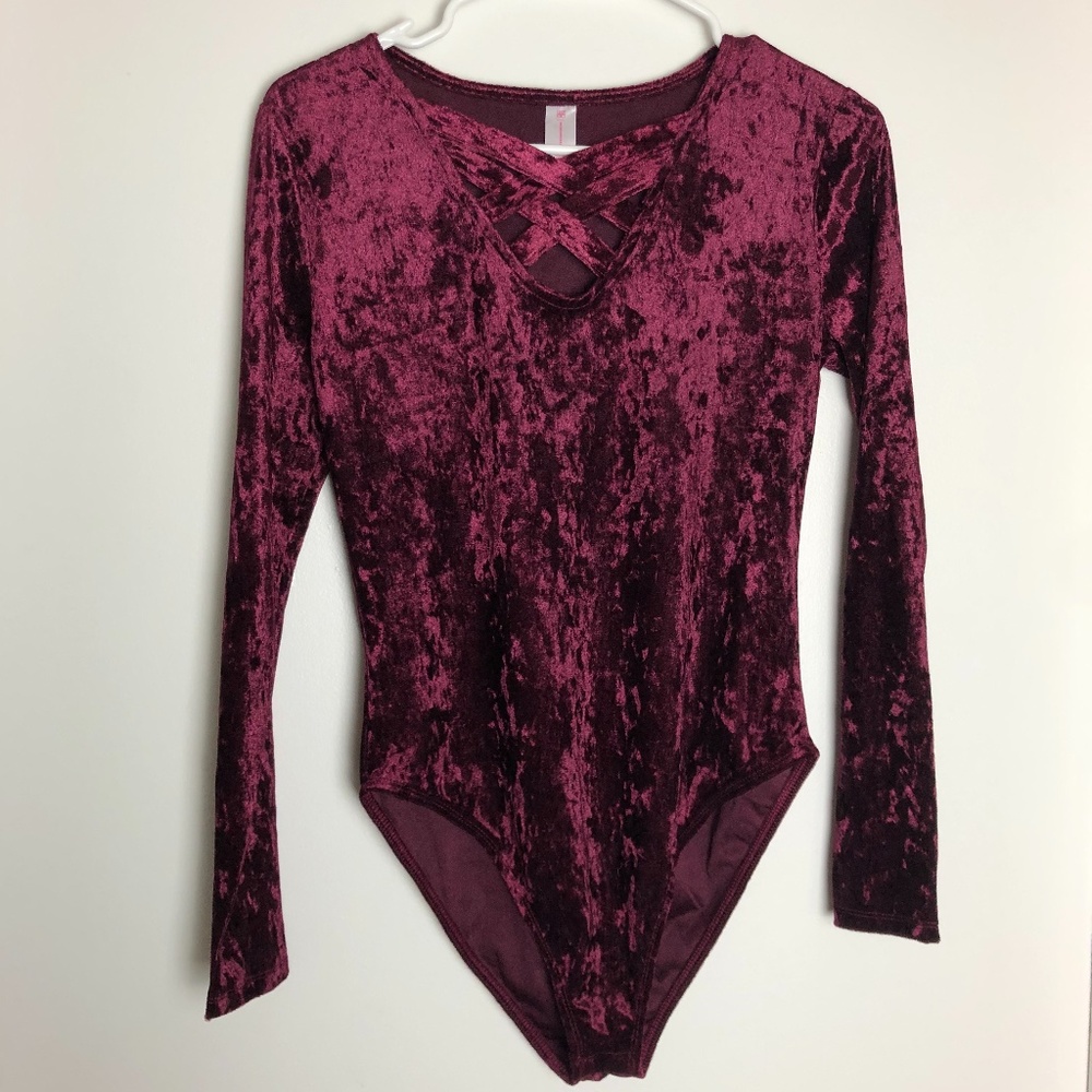 No Boundaries Burgundy Velvet Long Bodysuit